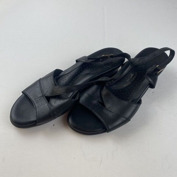 SAS Black Leather Open Toe Slingback Dress Sandals Shoes Heels Womens 8.5M Wedge - Picture 14 of 16